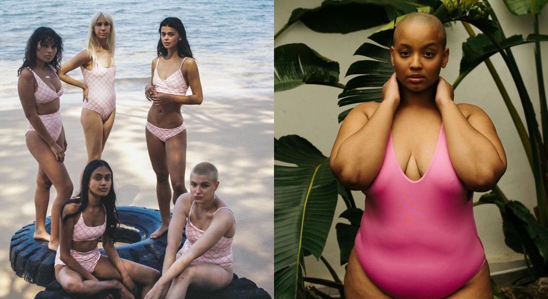 Campagnes publicitaires inclusives pour des maillots de bain éthiques.